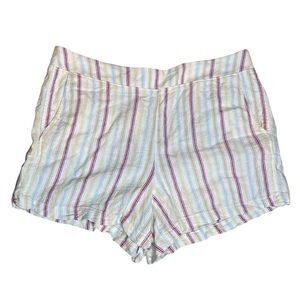 Gap Linen Blend Shorts Womens XL Striped Yellow Pink Blue High Rise Beach Boho